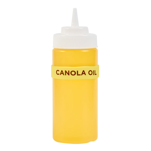 Restaurantware First In First Out Yellow Silicone Canola Oil Label Band - Fits 16 20 And 24 Oz Squeeze Bottles - 10 Count Box