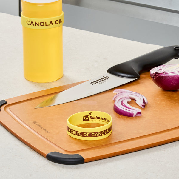 Restaurantware First In First Out Yellow Silicone Canola Oil Label Band - Fits 16 20 And 24 Oz Squeeze Bottles - 10 Count Box