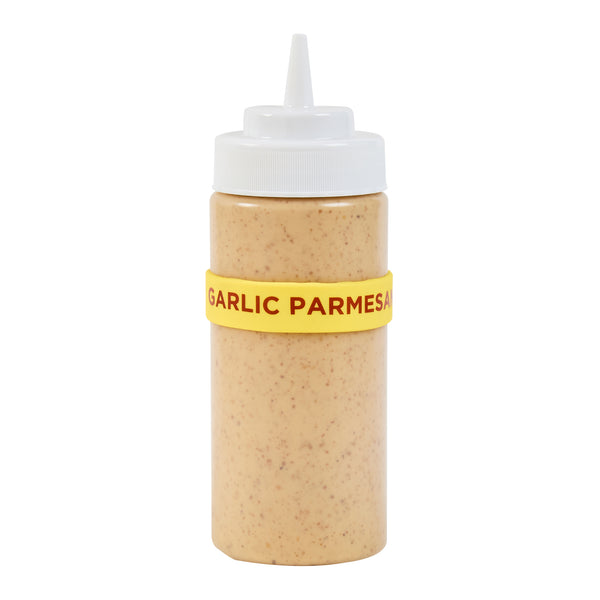 Restaurantware First In First Out Yellow Silicone Garlic Parmesan Label Band - Fits 16 20 And 24 Oz Squeeze Bottles - 10 Count Box