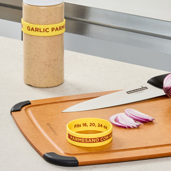 Restaurantware First In First Out Yellow Silicone Garlic Parmesan Label Band - Fits 16 20 And 24 Oz Squeeze Bottles - 10 Count Box