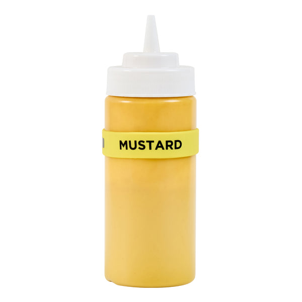 Restaurantware First In First Out Yellow Silicone Mustard Label Band - Fits 16 20 And 24 Oz Squeeze Bottles - 10 Count Box