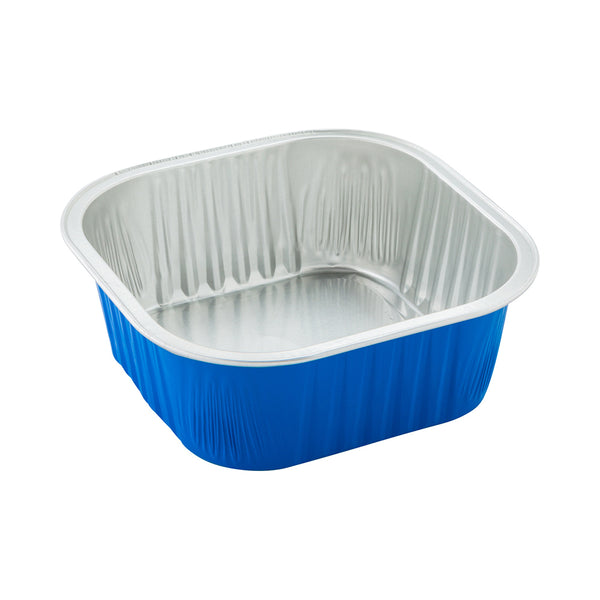 Restaurantware Foil Lux 10 Oz Square Blue Aluminum Baking Cup - 4 1/4" X 4 1/4" X 1 1/2" - 100 Count Box