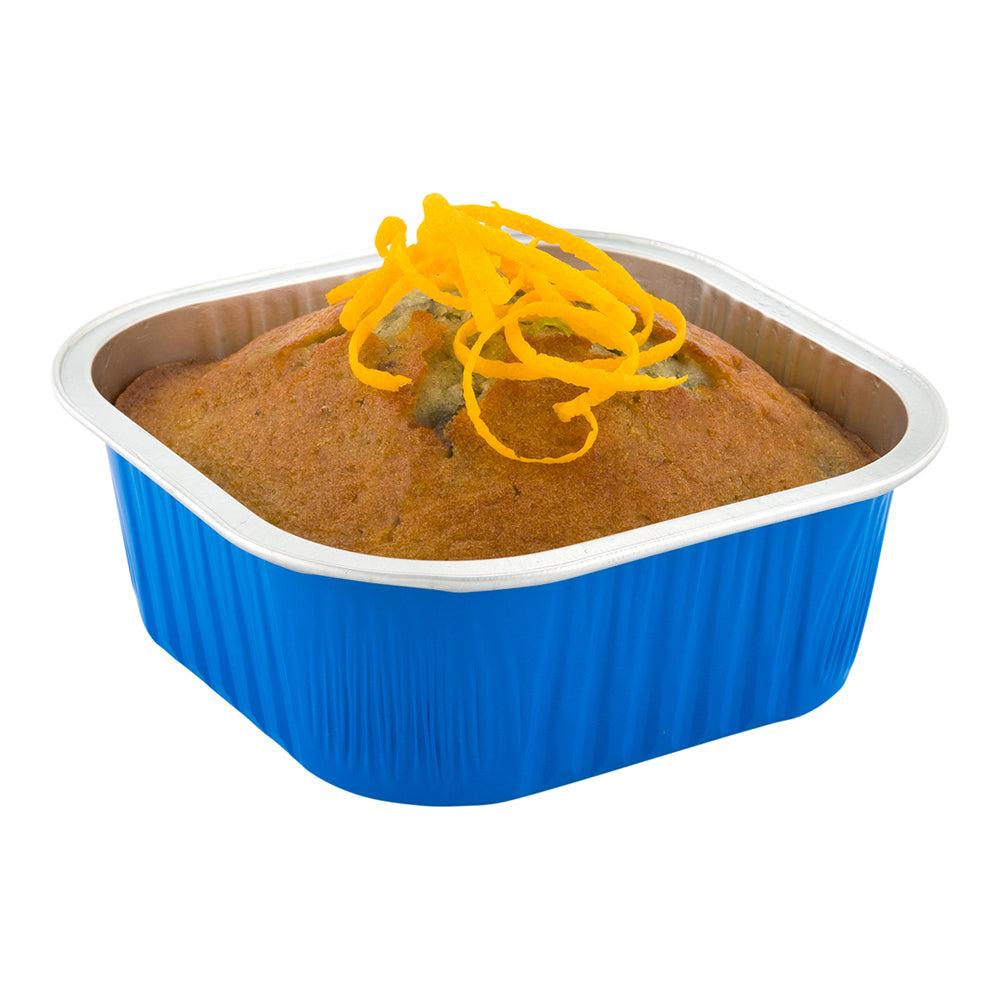 restaurantware Foil Lux 10 oz Square Blue Aluminum Baking Cup - 4 1/4" x 4 1/4" x 1 1/2" - 100 count box