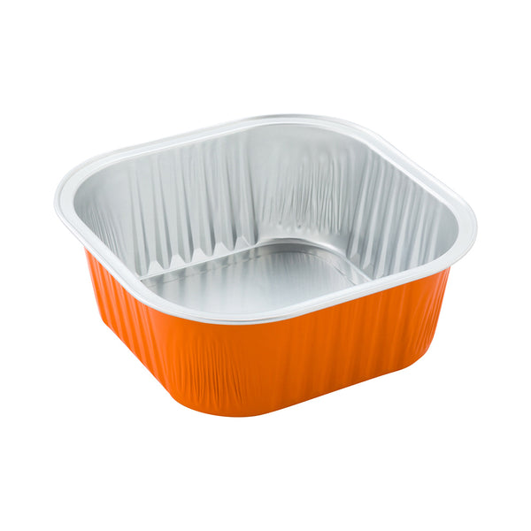 Restaurantware Foil Lux 10 Oz Square Orange Aluminum Baking Cup - 4 1/4" X 4 1/4" X 1 1/2" - 100 Count Box