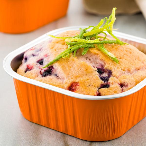 Restaurantware Foil Lux 10 Oz Square Orange Aluminum Baking Cup - 4 1/4" X 4 1/4" X 1 1/2" - 100 Count Box