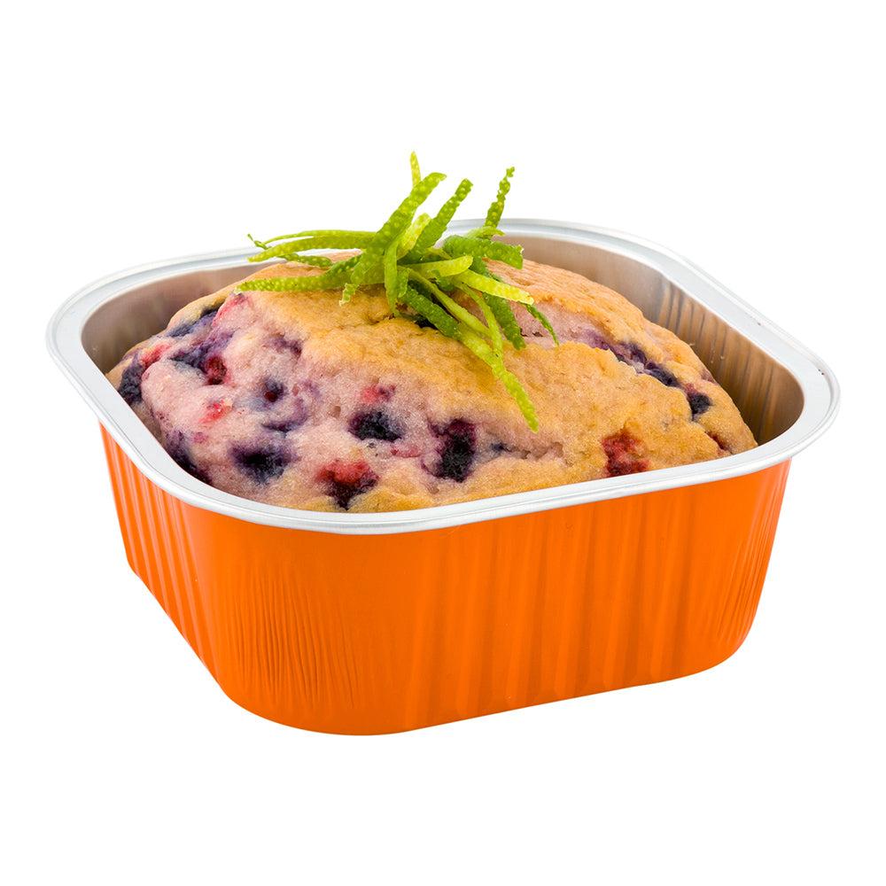 restaurantware Foil Lux 10 oz Square Orange Aluminum Baking Cup - 4 1/4" x 4 1/4" x 1 1/2" - 100 count box
