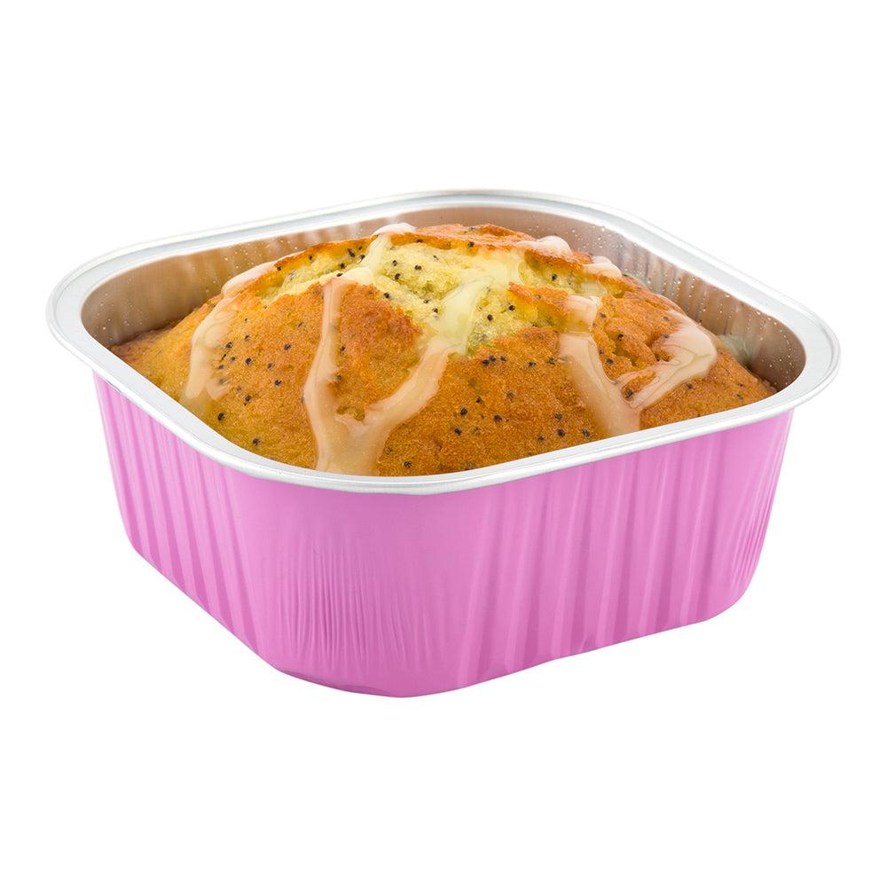 restaurantware Foil Lux 10 oz Square Pink Aluminum Baking Cup - 4 1/4" x 4 1/4" x 1 1/2" - 100 count box