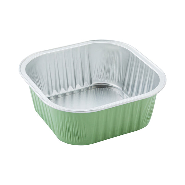 Restaurantware Foil Lux 10 Oz Square Pistachio Green Aluminum Baking Cup - 4 1/4" X 4 1/4" X 1 1/2" - 100 Count Box