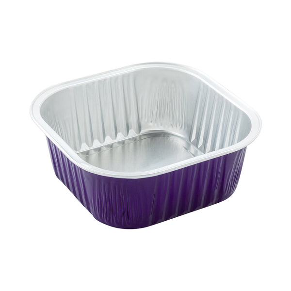 Restaurantware Foil Lux 10 Oz Square Purple Aluminum Baking Cup - 4 1/4" X 4 1/4" X 1 1/2" - 100 Count Box