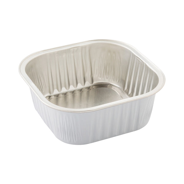 Restaurantware Foil Lux 10 Oz Square White Aluminum Baking Cup - 4 1/4" X 4 1/4" X 1 1/2" - 100 Count Box