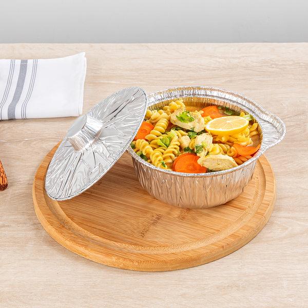 Restaurantware Foil Lux 34 Oz Aluminum Foil Pot - With Lid - 8 1/4" X 7 1/4" X 3" - 100 Count Box