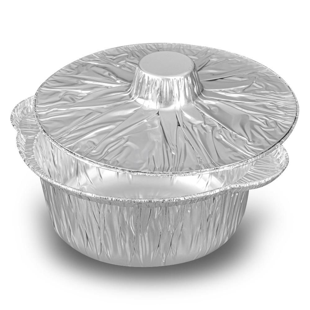 restaurantware Foil Lux 34 oz Aluminum Foil Pot - with Lid - 8 1/4" x 7 1/4" x 3" - 100 count box