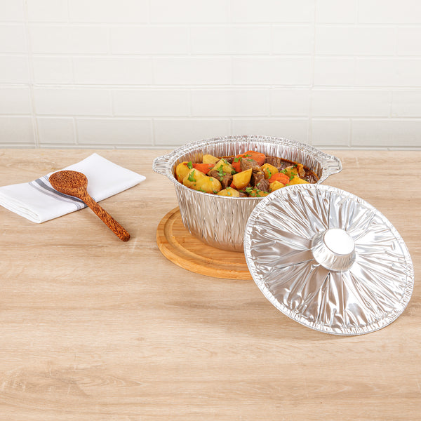 Restaurantware Foil Lux 4 Qt Aluminum Foil Pot - With Lid - 11 1/2" X 10 1/4" X 4 3/4" - 100 Count Box