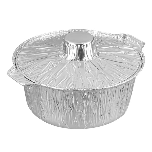 Restaurantware Foil Lux 60 Oz Aluminum Foil Pot - With Lid - 9 3/4" X 8 3/4" X 3 3/4" - 100 Count Box