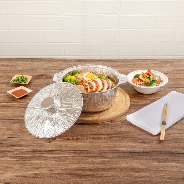 Restaurantware Foil Lux 60 Oz Aluminum Foil Pot - With Lid - 9 3/4" X 8 3/4" X 3 3/4" - 100 Count Box