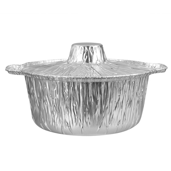 Restaurantware Foil Lux 60 Oz Aluminum Foil Pot - With Lid - 9 3/4" X 8 3/4" X 3 3/4" - 100 Count Box
