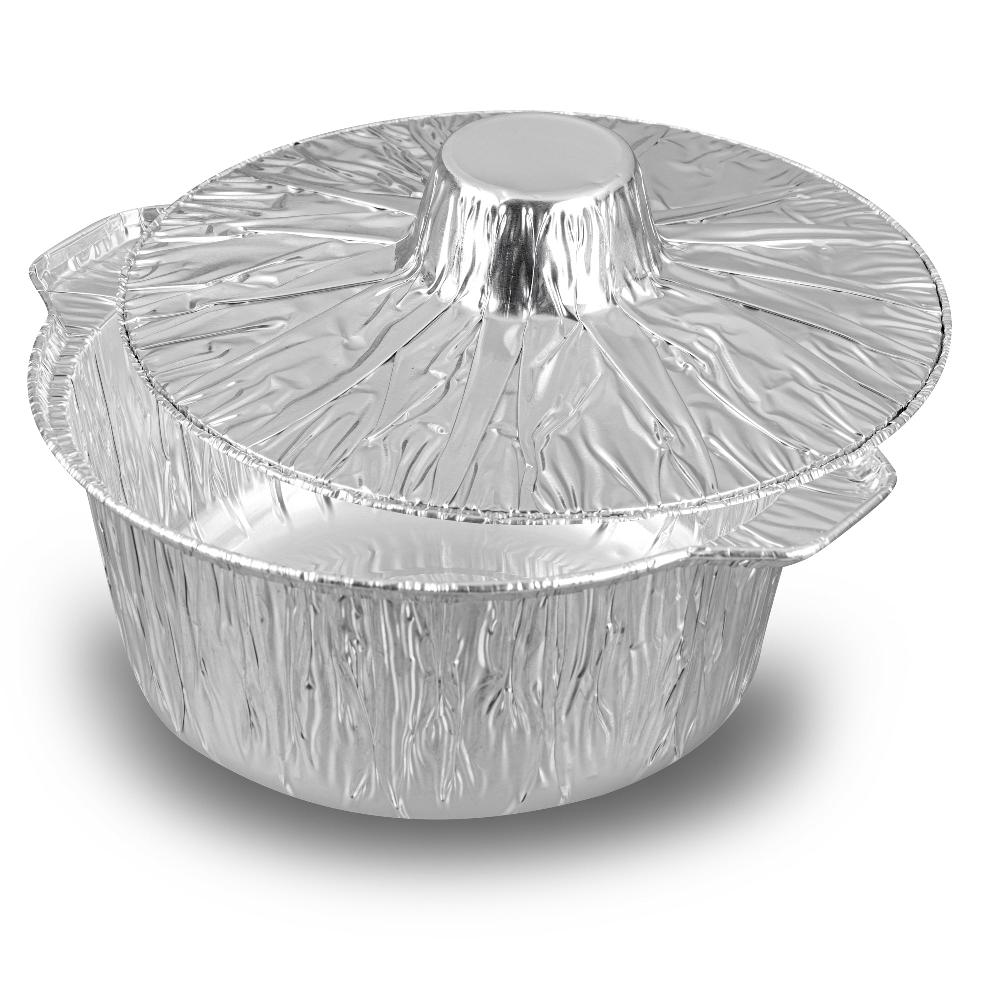 restaurantware Foil Lux 60 oz Aluminum Foil Pot - with Lid - 9 3/4" x 8 3/4" x 3 3/4" - 100 count box