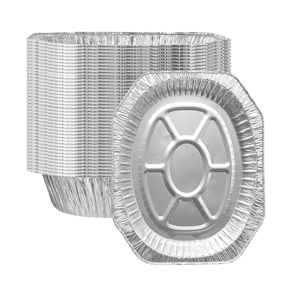 restaurantware Foil Lux Oval Aluminum Foil Roast Pan - 17 1/2" x 14" x 3 1/4" - 50 count box