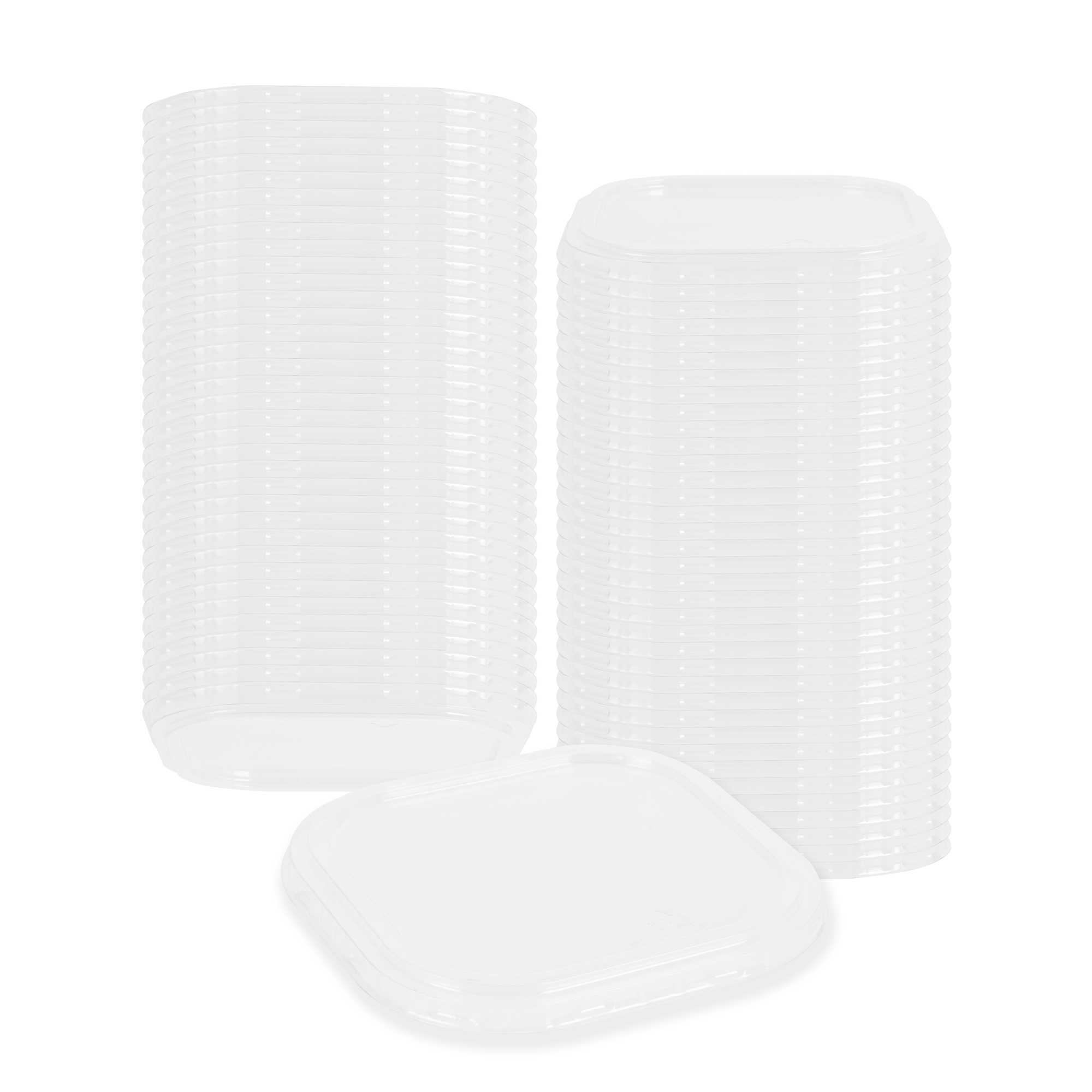 restaurantware Foil Lux Square Clear Plastic Flat Lid - Fits 10 oz Aluminum Baking Cup - 4 1/2" x 4 1/2" - 100 count box