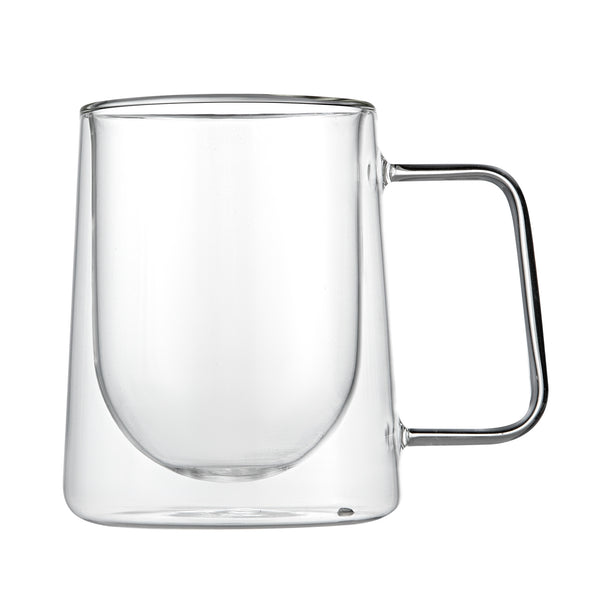 Restaurantware Forma Professional 10 Oz Glass Coffee Mug - Double Wall Borosilicate With Handle - 3'' X 3'' X 4 1/4'' - 12 Count Box