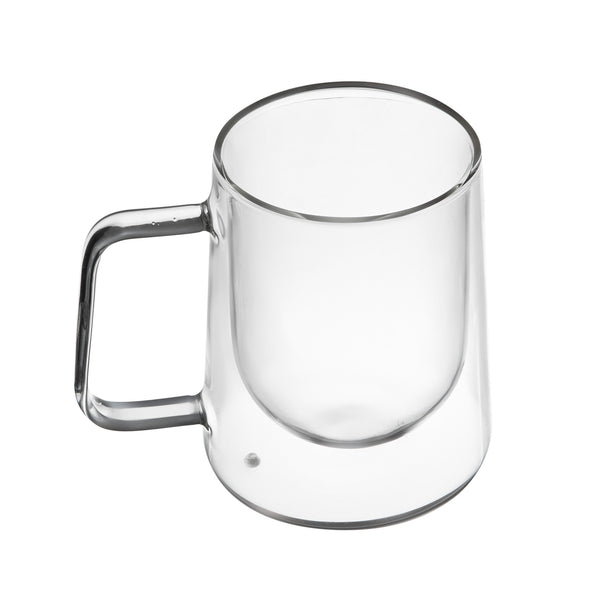 Restaurantware Forma Professional 10 Oz Glass Coffee Mug - Double Wall Borosilicate With Handle - 3'' X 3'' X 4 1/4'' - 12 Count Box