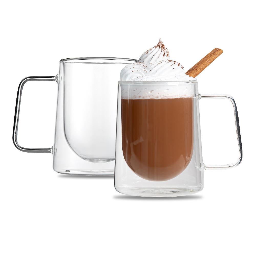 restaurantware Forma Professional 10 oz Glass Coffee Mug - Double Wall Borosilicate with Handle - 3'' x 3'' x 4 1/4'' - 12 count box