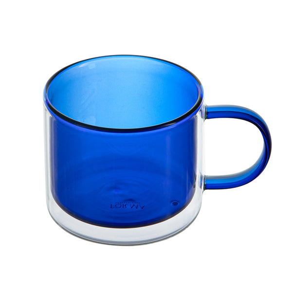 Restaurantware Forma Professional 11 Oz Blue Glass Coffee Mug - Double Wall Borosilicate With Handle - 3 1/2" X 3 1/2" X 3" - 12 Count Box