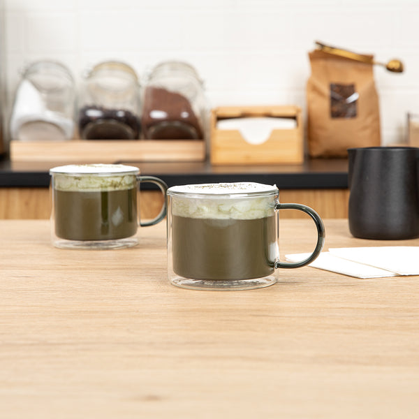 Restaurantware Forma Professional 11 Oz Gray Glass Coffee Mug - Double Wall Borosilicate With Handle - 3 1/2" X 3 1/2" X 3" - 12 Count Box
