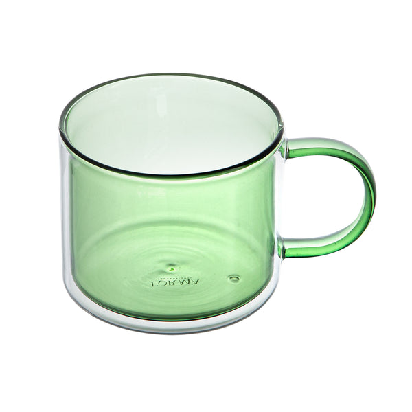 Restaurantware Forma Professional 11 Oz Green Glass Coffee Mug - Double Wall Borosilicate With Handle - 3 1/2" X 3 1/2" X 3" - 12 Count Box