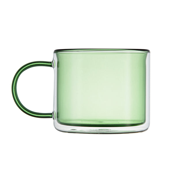 Restaurantware Forma Professional 11 Oz Green Glass Coffee Mug - Double Wall Borosilicate With Handle - 3 1/2" X 3 1/2" X 3" - 12 Count Box