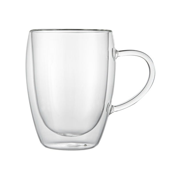Restaurantware Forma Professional 12 Oz Glass Coffee Cup - Double Wall Borosilicate With Handle - 3'' X 3'' X 4 1/2'' - 12 Count Box