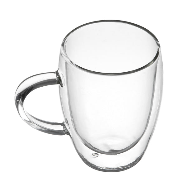 Restaurantware Forma Professional 12 Oz Glass Coffee Cup - Double Wall Borosilicate With Handle - 3'' X 3'' X 4 1/2'' - 12 Count Box