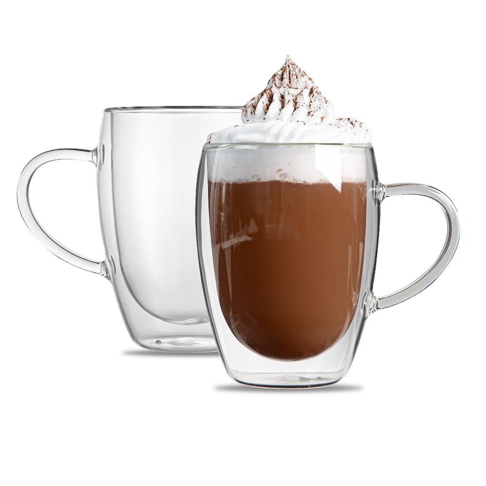 restaurantware Forma Professional 12 oz Glass Coffee Cup - Double Wall Borosilicate with Handle - 3'' x 3'' x 4 1/2'' - 12 count box