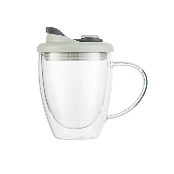 Restaurantware Forma Professional 12 Oz Glass Travel Mug - Double Wall Borosilicate With Handle And Gray Lid - 10 Count Box