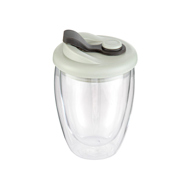 Restaurantware Forma Professional 12 Oz Glass Travel Mug - Double Wall Borosilicate With Gray Lid - 10 Count Box