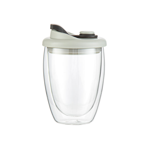 Restaurantware Forma Professional 12 Oz Glass Travel Mug - Double Wall Borosilicate With Gray Lid - 10 Count Box