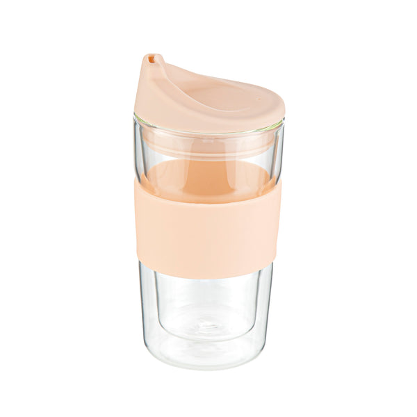 Restaurantware Forma Professional 12 Oz Glass Travel Mug - Double Wall Borosilicate With Tan Lid And Sleeve - 10 Count Box