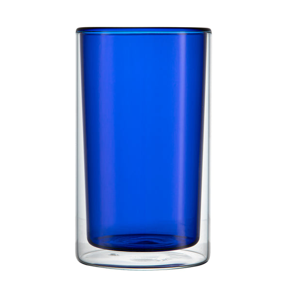 Restaurantware Forma Professional 14 Oz Blue Glass Tumbler - Double Wall Borosilicate - 3 1/4" X 3 1/4" X 5 1/4" - 12 Count Box