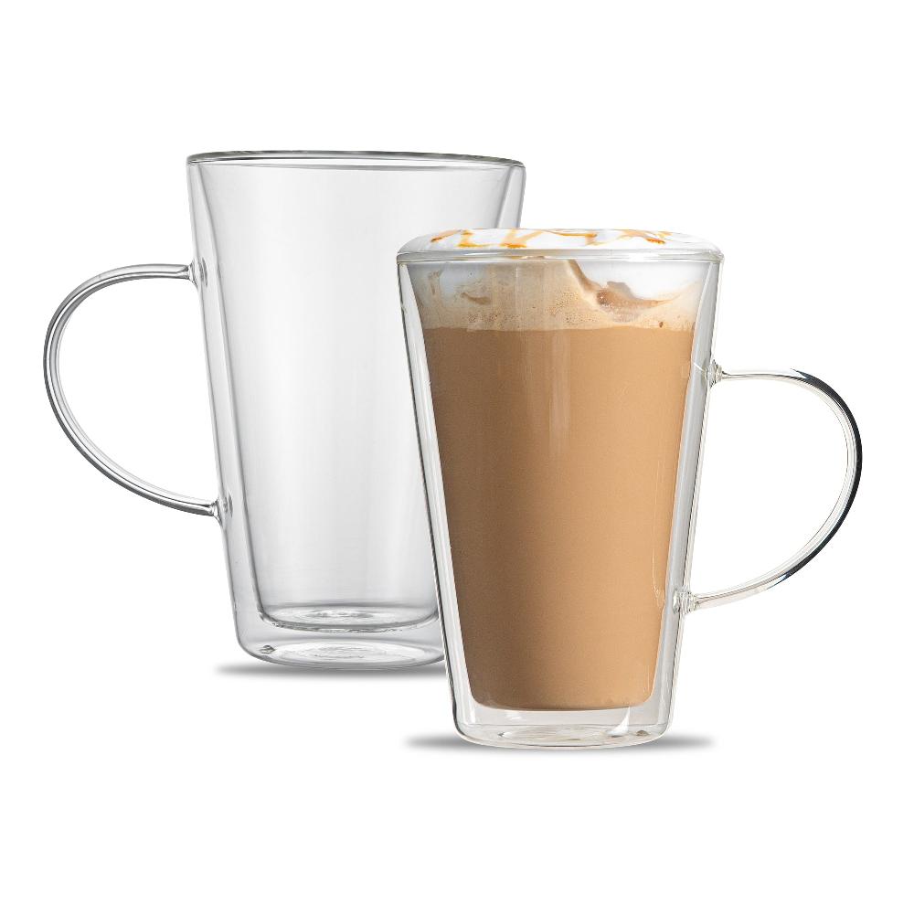 restaurantware Forma Professional 14 oz Glass Mug - Double Wall Borosilicate with Handle - 3 3/4" x 3 3/4" x 5 1/2" - 12 count box