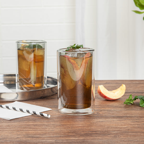 Restaurantware Forma Professional 14 Oz Gray Glass Tumbler - Double Wall Borosilicate - 3 1/4" X 3 1/4" X 5 1/4" - 12 Count Box