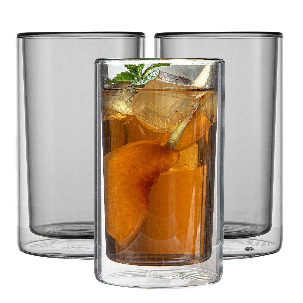 restaurantware Forma Professional 14 oz Gray Glass Tumbler - Double Wall Borosilicate - 3 1/4" x 3 1/4" x 5 1/4" - 12 count box