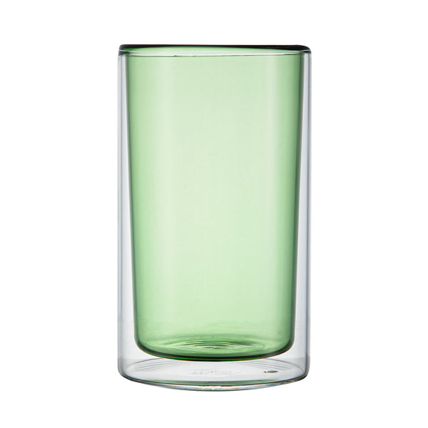 Restaurantware Forma Professional 14 Oz Green Glass Tumbler - Double Wall Borosilicate - 3 1/4" X 3 1/4" X 5 1/4" - 12 Count Box