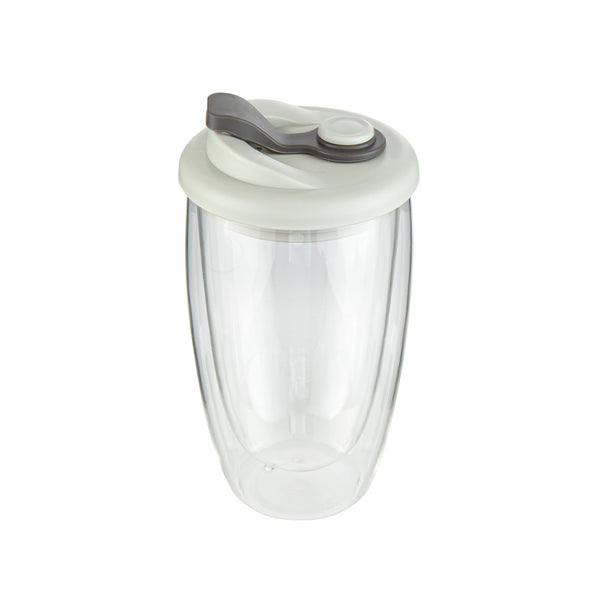 Restaurantware Forma Professional 15 Oz Glass Travel Mug - Double Wall Borosilicate With Gray Lid - 10 Count Box