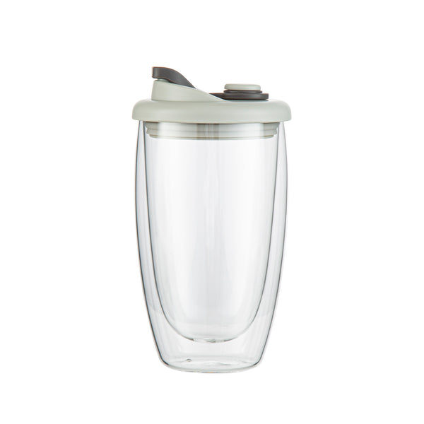 Restaurantware Forma Professional 15 Oz Glass Travel Mug - Double Wall Borosilicate With Gray Lid - 10 Count Box