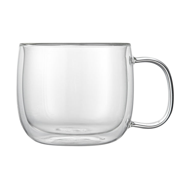 Restaurantware Forma Professional 17 Oz Glass Coffee Mug - Double Wall Borosilicate With Handle - 5 1/2'' X 5 1/2'' X 3 3/4'' - 12 Count Box