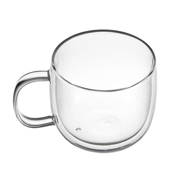 Restaurantware Forma Professional 17 Oz Glass Coffee Mug - Double Wall Borosilicate With Handle - 5 1/2'' X 5 1/2'' X 3 3/4'' - 12 Count Box