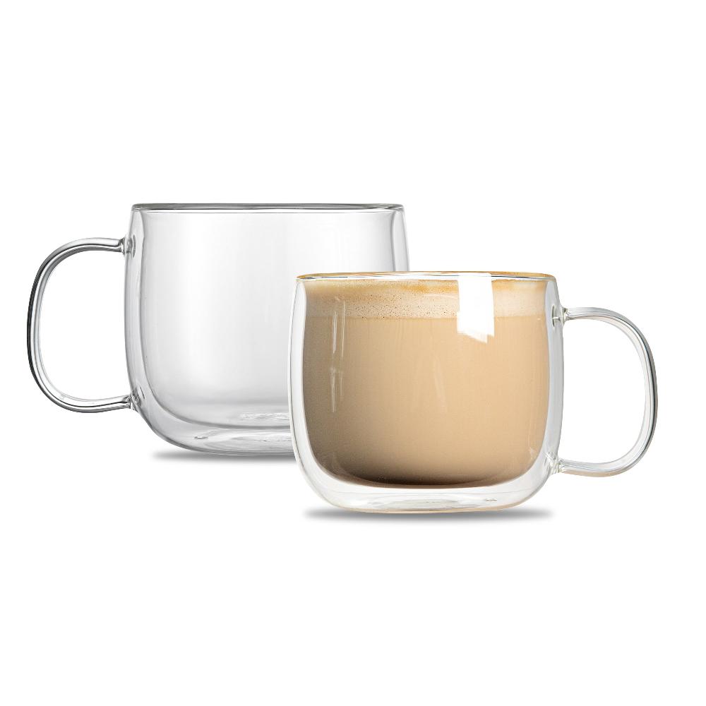 restaurantware Forma Professional 17 oz Glass Coffee Mug - Double Wall Borosilicate with Handle - 5 1/2'' x 5 1/2'' x 3 3/4'' - 12 count box
