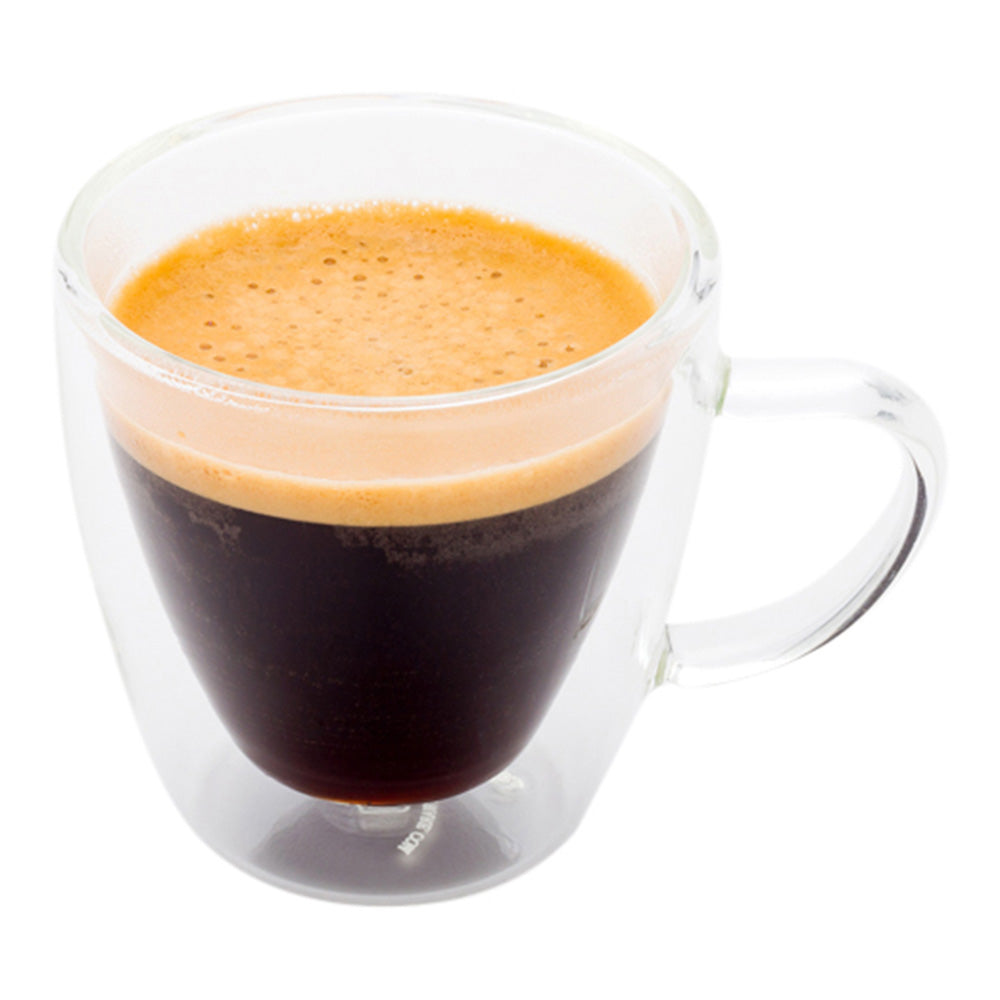 restaurantware Forma Professional 3 oz Round Glass Espresso Cup - Double Wall with Handle - 2 1/2" x 2 1/2" x 2 1/2" - 10 count box