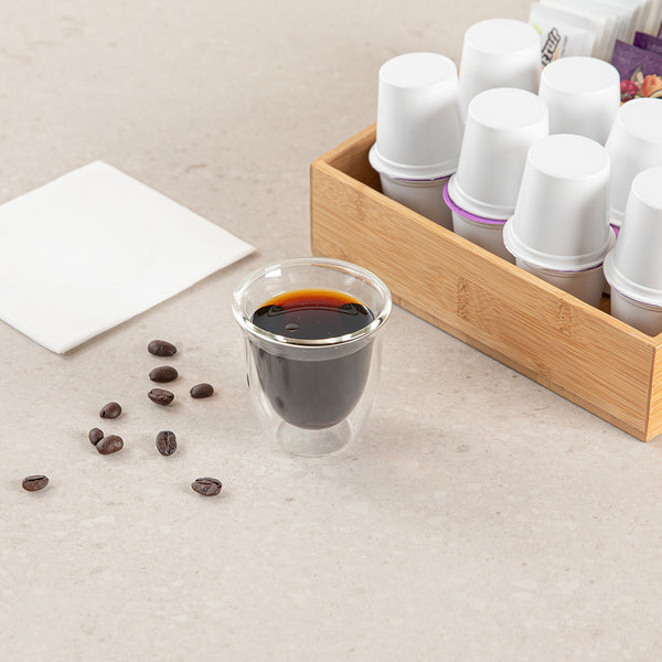 Restaurantware Forma Professional 3 Oz Shot Glass / Espresso Cup - Double Wall Borosilicate - 2 1/2'' X 2 1/2'' X 2 1/2'' - 12 Count Box