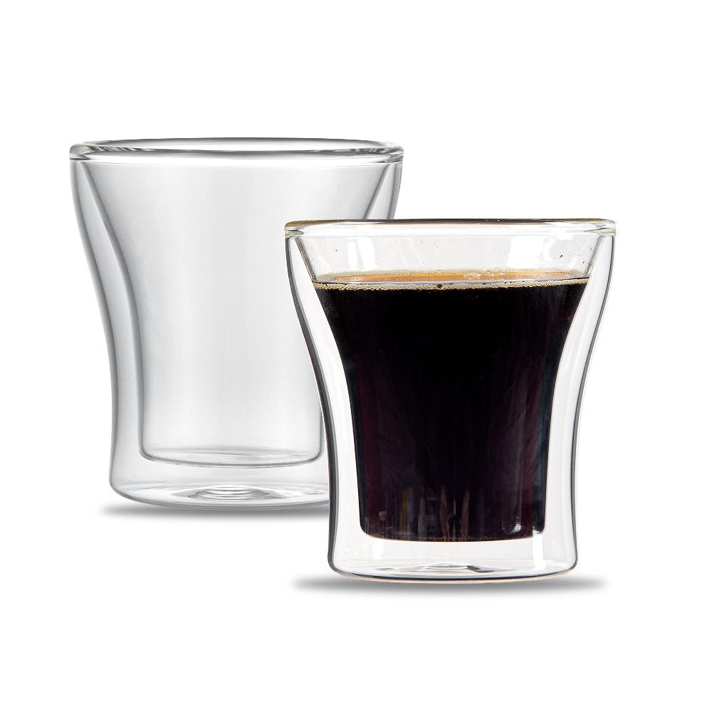 restaurantware Forma Professional 3 oz Shot Glass / Espresso Cup - Double Wall Borosilicate - 2 3/4'' x 2 3/4'' x 2 3/4'' - 12 count box